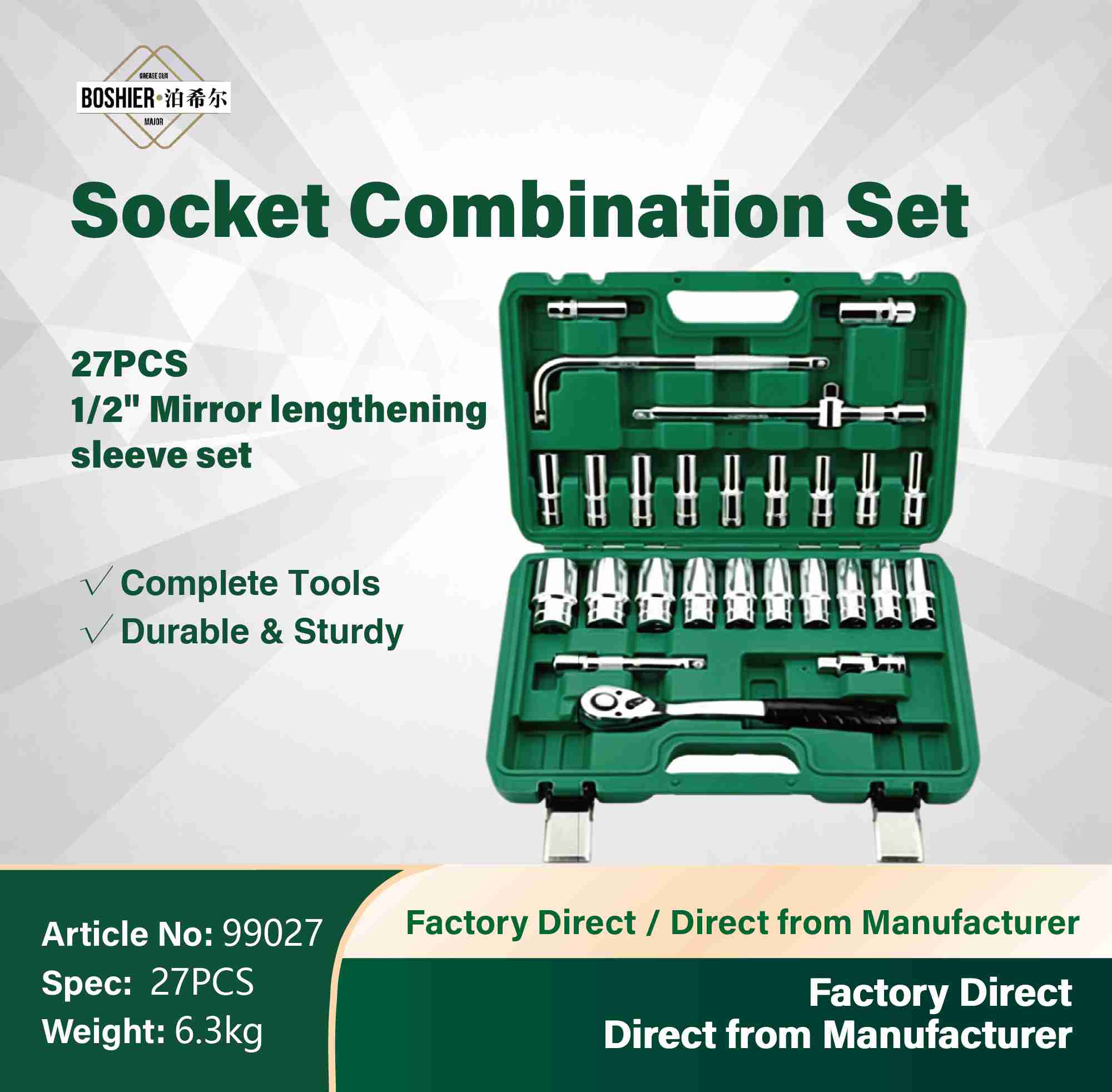 27-piece 1/2" mirror extension socket set